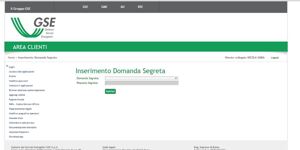 Accesso al portale internet GSE Figura 14 domanda e