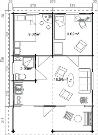 Sporgenza Posteriore cm 20 Sporgenza Destra cm 32 Sporgenza Sinistra cm 32 Porta ingresso finestrata cm 82,7x200 Nr. 3 Porte interne pannello in legno cm 82,7x200 Nr.