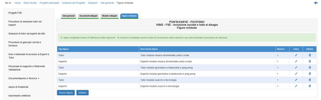 La sezione sarà considerata completa nel momento in cui sarà inserita almeno una tipologia di figura.