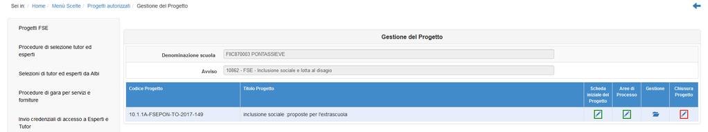 La sezione «procedure di selezione tutor ed esperti» rimarrà in scrittura per la scuola fino