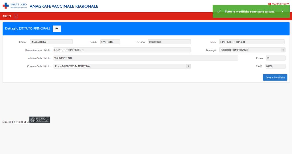 Compilare o modificare i campi desiderati e premere su Salva le