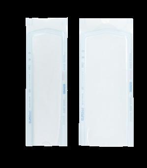 Eurosteril Buste per sterilizzazione Buste termosaldabili in carta medicale bianca ad elevata grammatura (60g/m 2 ) e doppio strato di film azzurro in poliestere/polipropilene.