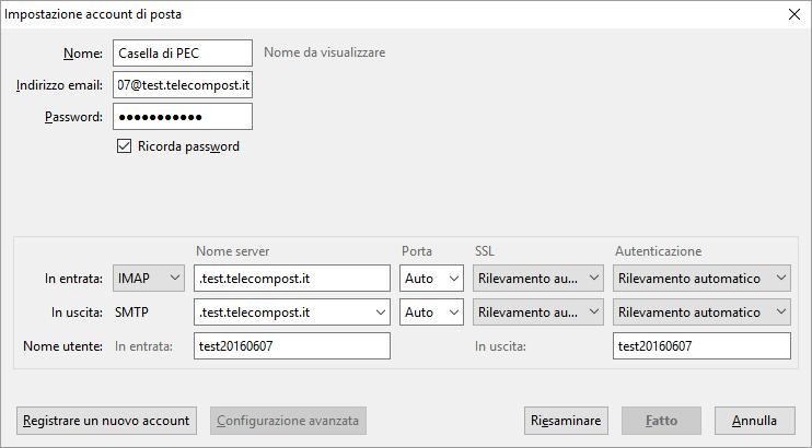 nomecasellapec@ticertifica.it); o Password: deve essere inserita la password utilizzata per l accesso alla casella, la stessa che si utilizza per accedere al portale Webmail. Cliccare su Continua.