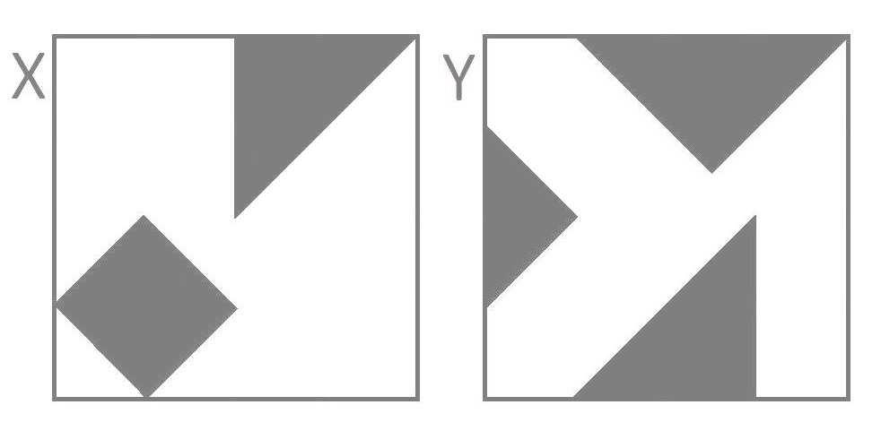 RSB0003 Le frazioni che rappresentano la parte colorata in grigio sull'area totale dei quadrati X e Y sono rispettivamente: a) 3/16 e 25/64.