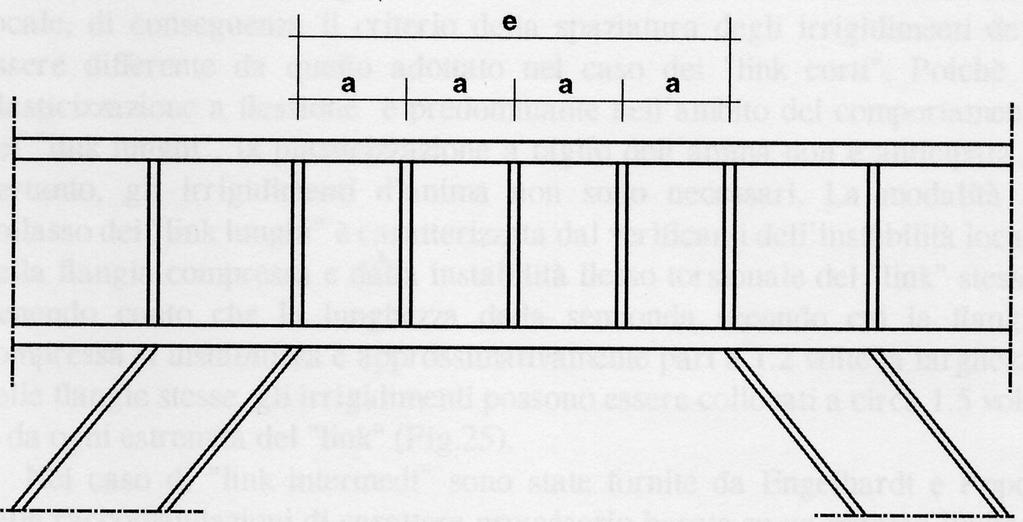 γ ov M u,i MSd,G,i αi = min ; q (6.40) MSd,E,i calcolati per tutti i «link». Nel caso di «link» corti è sufficiente utilizzare la (6.39), nel caso di «link» lunghi è sufficiente utilizzare la (6.40). In assenza di una soletta di impalcato che impedisca lo sbandamento laterale della trave ai lati del «link», è necessario disporre opportuni ritegni laterali.