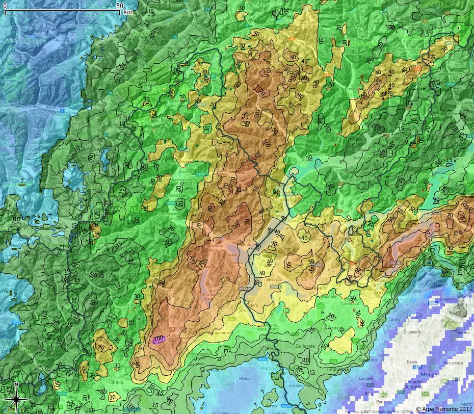 che si estende dalle zone pedemontane vicine a Borgosesia (VC) in direzione nordest fino al Canton Ticino. Figura 13.