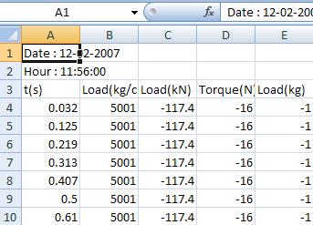 4.0 Esportazione in Microsoft Excel E possibile esportare le curve di prova in Excel per una analisi delle curve più di dettaglio.
