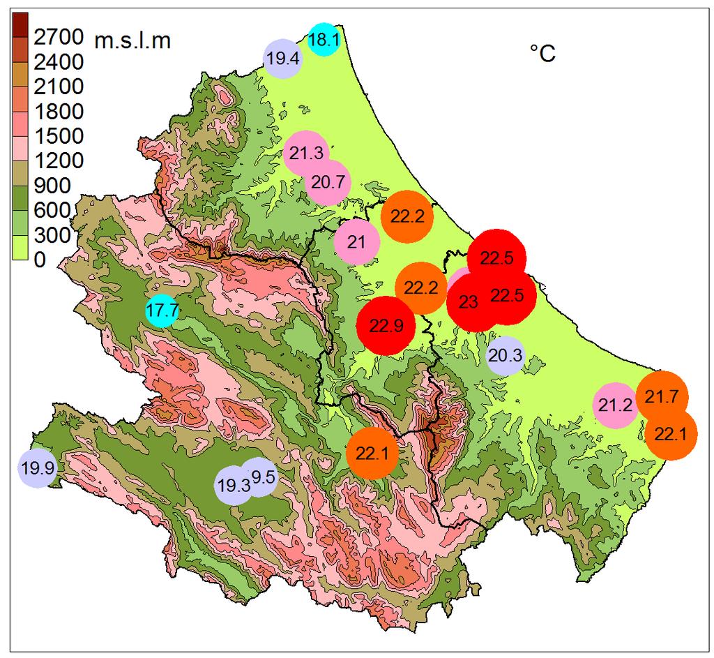 Fig. 5 Distribuzione territoriale delle temperature massime