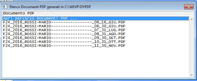 Indipendentemente dalla compilazione dei campi iniziali che pilotano la generazione dei PDF, il programma genera PDF separati e li archivia nella cartella DYPDF presente nella home del prodotto con