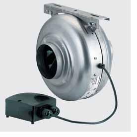 Ventilatori centrifughi in linea per condotti circolari, per installazione in qualsiasi posizione.
