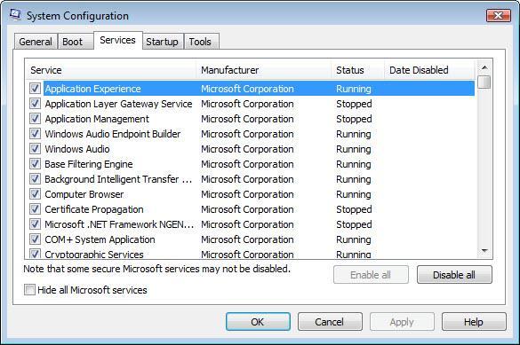 Fare clic sulla scheda Servizi. Questa scheda elenca i servizi del computer e lo stato.