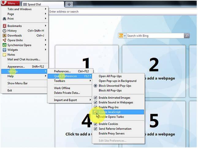 1. Clicca su "Menu", spostati sulla voce "Settings", successivamente