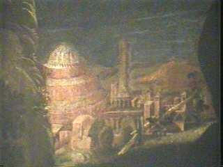 Sullo sfondo del quadro è dipinta Gerusalemme illuminata che lo attende, mentre i