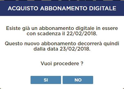 Nel caso in cui venisse acquistato un altro abbonamento digitale mentre ne esiste un altro, il nuovo si accoderà e inizierà dal giorno successivo.