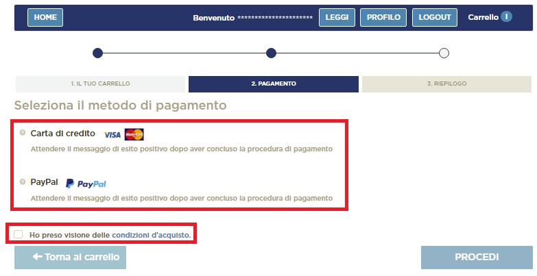 (è necessario cliccare sul check box a fianco Ho preso