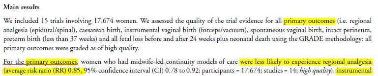 Modelli assistenziali di gestione La revisione ha valutato l effetto dei vari modelli assistenziali sugli esiti del travaglio e del parto