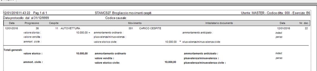 attivo: deve contenere S. (il campo percentuale dell'ammortamento civile deve essere vuoto).