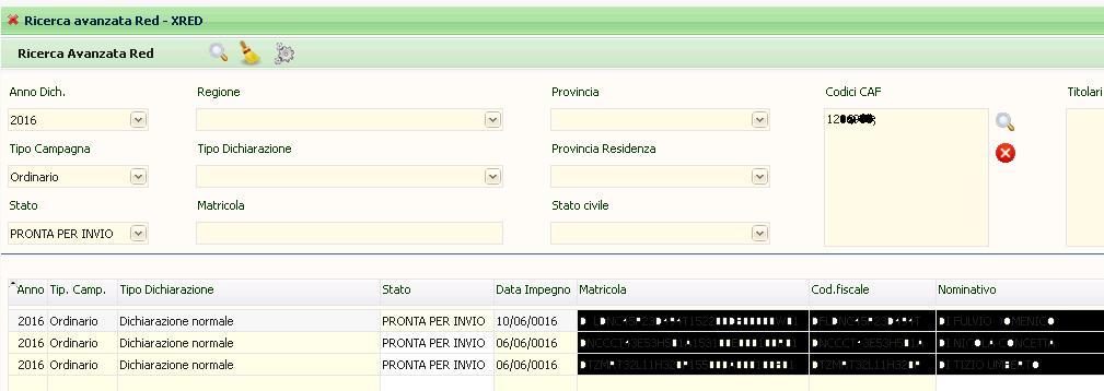 Per effettuare le operazioni di creazione del file telematico è necessario valorizzare i paramteri Anno Dichiarazione, Tipo campagna e Stato Dichiarazione.