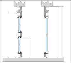 VETRATA 1 BATTENTE EI 2 30 - EI 2 60 Esecuzione con o senza fascia centrale 74 10 10 Passaggio telaio = H.V.M. - 90 915 Ingombro telaio = H.V.M. - 5 Altezza vano muro = H.