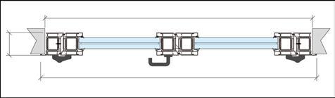 FINESTRA VETRATA 2 BATTENTI EI 2 90 - EI 2 120 Per H.V.M. < 1000 mm./h. maniglia = 350 mm. Per H.V.M. 1300 mm./h. maniglia = centrale Per H.V.M. > di 1300 mm./h. maniglia = 650 mm.