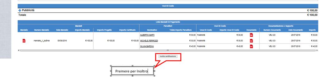 Le informazioni riportate per ciascun mandato sono le seguenti: Link al documento del mandato (consente la visualizzazione del documento pdf) Numero mandato Data mandato Importo mandato Importo