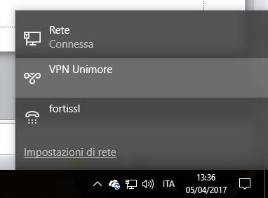 FortiClient APP: connessione e disconnessione Potete ora collegarvi e disconnettervi dalla pagina delle impostazioni VPN di Windows