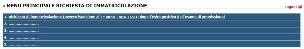 Dal menu principale scegliere l'opzione 1."Richiesta di immatricolazione" Un messaggio vi chiederà conferma prima di effettuare tale operazione.