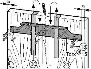 Montaggio u Allentare la traversa di fissaggio Fig. 26 (31) svitando i controdadi Fig. 25 (32). u Sospendere la traversa di fissaggio Fig. 26 (31) servendosi degli attrezzi di montaggio Fig.