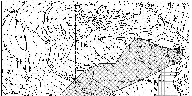 La cartografia riporta con retino a rete l area di tutela del probabile magazzino che mantiene la sorgente, con il metodo delle linee spartiacque superficiali, si è cioè utilizzato un