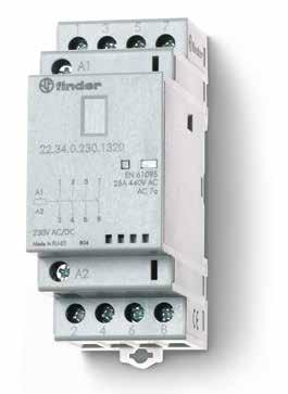 Contattori modulari e relè monostabili modulari Funzioni Serie 22 - Relè monostabile modulare Pulsante di prova 1 o 2 contatti, larghezza 17.