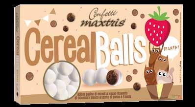 Il lato più goloso e dolce della fragola CEREAL BALLS BIANCHI - 400g Palline di cereali al cacao ricoperte da cioccolato bianco al gusto di panna e