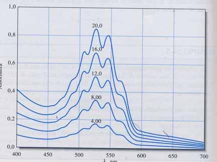 Spettri di assorbimento Uno spettro di assorbimento è un grafico dell assorbanza in funzione della lunghezza d onda.