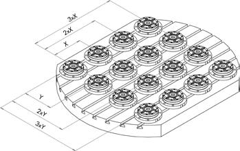 Funzionamento tirante di serraggio Delphin Centraggio senza gioco Una particolare caratteristica del corredo modulare dei tavoli macchina è la possibilità di scelta della disposizione e del numero di