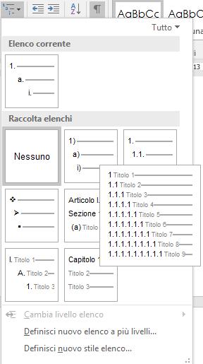 6 NUMERAZIONE AUTOMATICA DEGLI STILI TITOLO L elenco a più livelli consente di personalizzare l'aspetto definendo elenchi puntati, numerati e a più livelli NELLA SCHEDA Home SELEZIONARE Elenco a più