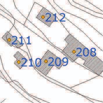 incisa su lapide in pietra) ID Tipologia Fabbricato 208 Villa/Fattoria 209 Abitazione Rurale 210 Fienile 212 Granaio caratteri costruttivi muratura mattoni intonacati stato di conservazione elementi