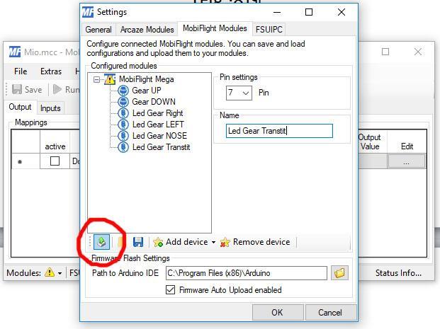 Transit for the red LED) (see Fig. 8) (Fig. 8) Once all the PINs have been configured, click on "Upload currentconfig to module" to program the Arduino board (see Fig.