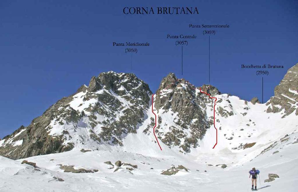 17 marzo 2007 Corna Brutana (m 3059) - invernale 17 marzo 2007, i tracciati alle due punte più elevate della Corna Brutana.