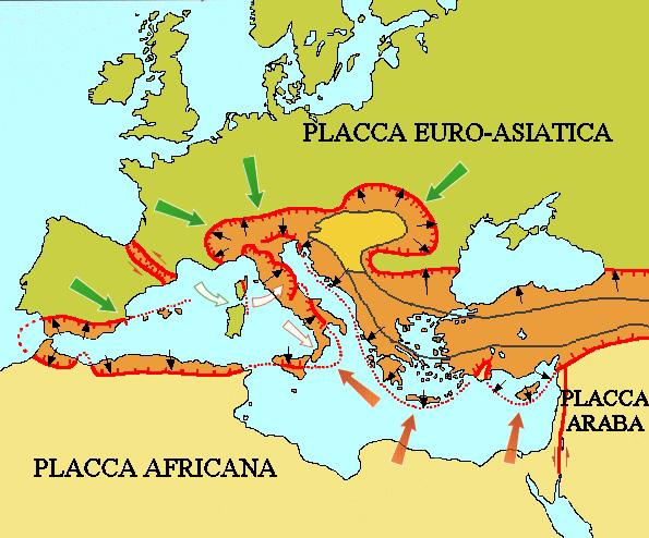 La placca africana e la placca euroasiatica Le