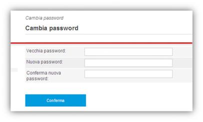 - vecchia password - nuova password - conferma nuova password - Premendo il pulsante Conferma, la piattaforma effettuerà il controllo tra le n password già utilizzate recentemente e la verifica di