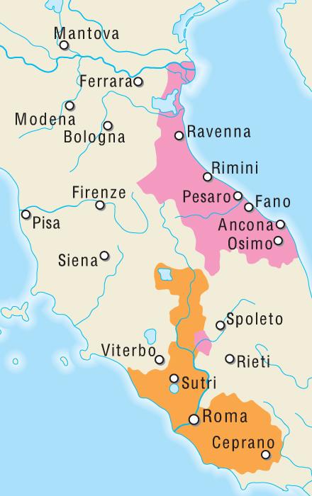 L alleanza con il papato (pag. 140) Pipino il Breve obbliga Astolfo a cedere i territori conquistati al papato.