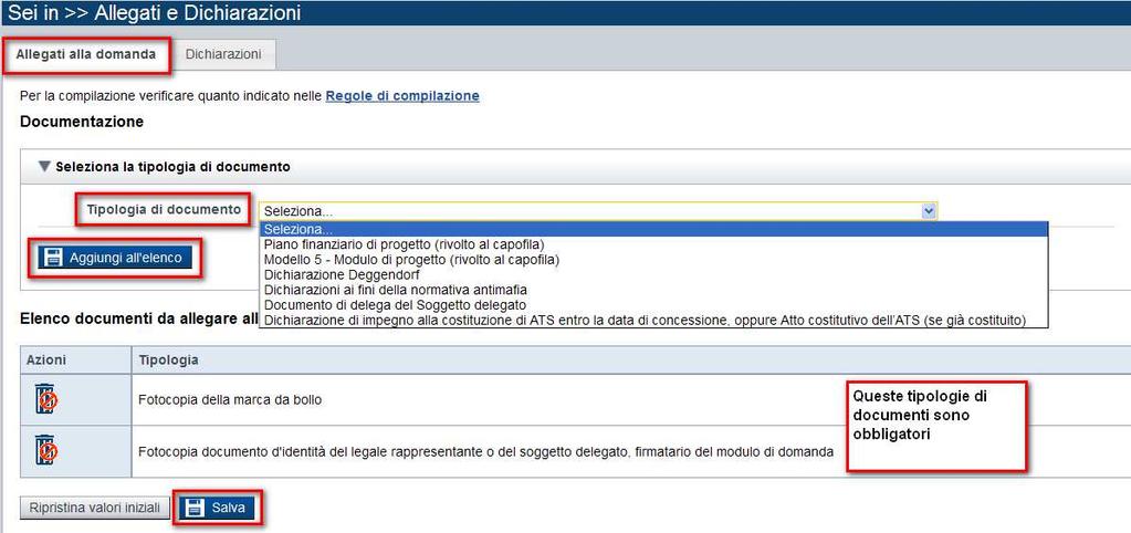 Allegati e Dichiarazioni1- allegati alla domanda Attenzione: non è previsto nessun upload di file.