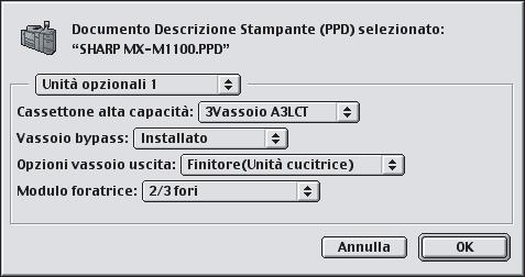 (2) Selezionare il file PPD per il proprio modello, quindi fare clic sul pulsante [Apri]. (3) Selezionare il pulsante [OK].