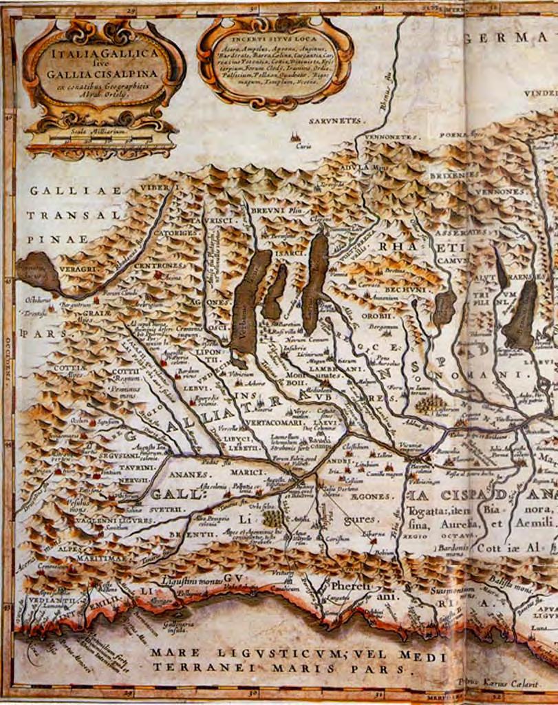 20 A. Ortelio: Italia gallica sive Gallia cisalpina. Incisione su rame, Anversa 1590.