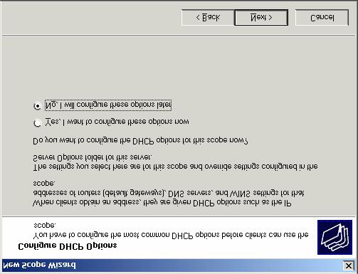 10. VIENE ORA CHIESTO SE SI DESIDERA O MENO DISTRIBUIRE TRAMITE DHCP SOLO L'INDIRIZZO IP(SECONDA OPZIONE) O ANCHE ALTRI PARAMETRI COME AD ESEPIO GATEWAY E DNS.