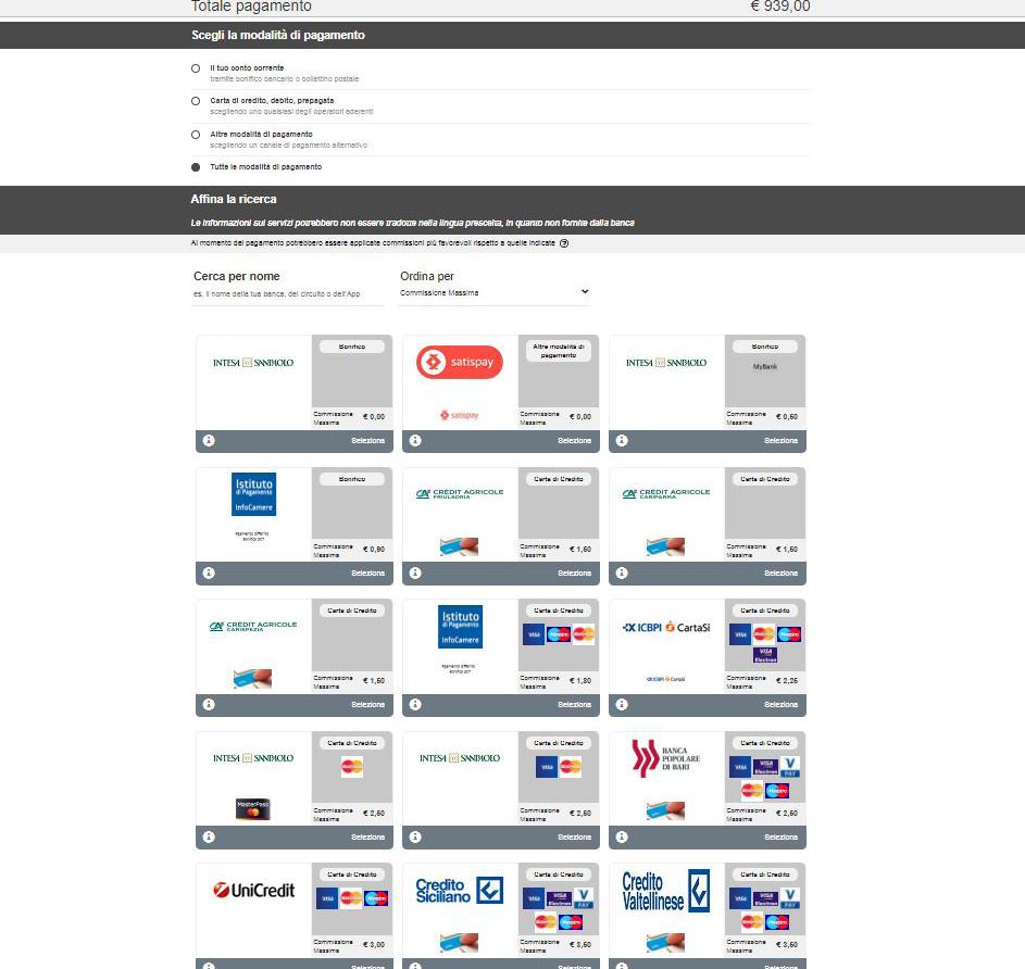 Pagamento tramite PagoPa V Se al punto 3 si opta per Pago con PagoPA la pagina visualizzata sarà la seguente La nuova pagina richiederà di selezionare quale modalità di pagamento si preferisce