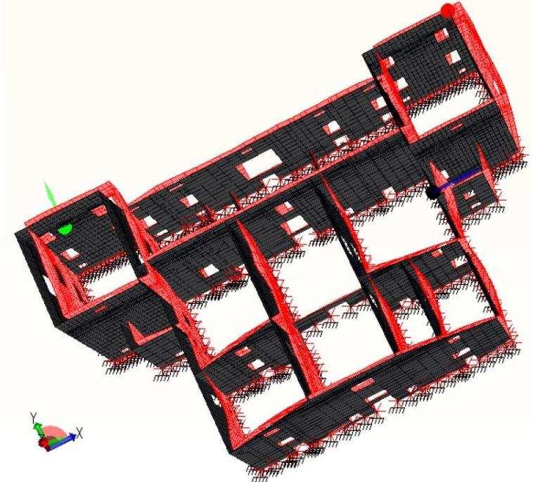 28/36 VILLA ALESSANDRINI: GLI INTERVENTI FASE 2: ANALISI E PROGETTO ESECUTIVO SPOSTAMENTI LUNGO ASSE X Prima Dopo Modellazione Stato di Fatto: Spostamenti importanti nel muro della scala interna,