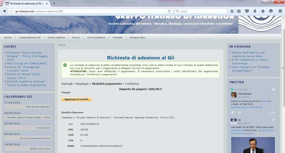 Rinnovo adesione al Gii - Collettiva Una e-mail con le indicazioni per effettuare il versamento viene inviata all