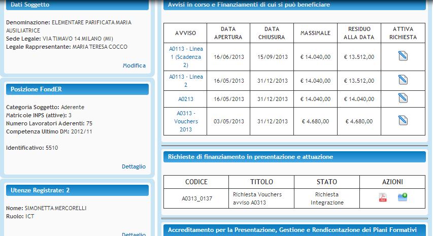 Il FondER potrebbe richiedere di integrare la richiesta presentata. Lo stato della richiesta Voucher diventerà Richiesta Integrazione.