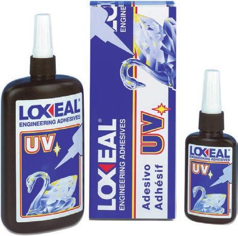 Adesivi ad indurimento UV Gli adesivi Loxeal UV polimerizzano in breve tempo quando esposti ad una sorgente ultravioletta.