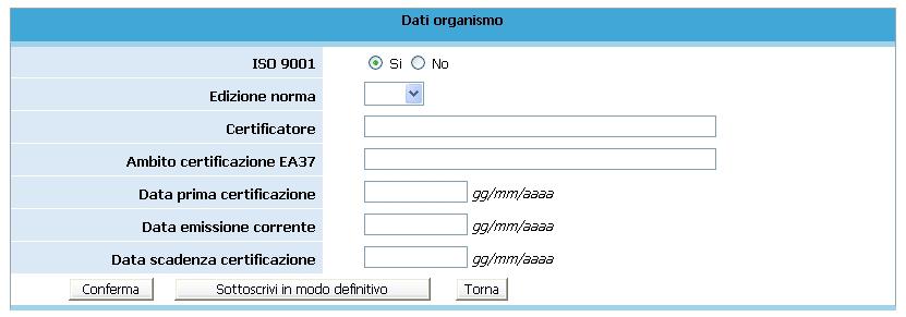 eventuali dati relativi alla Certificazione ISO selezionando (Fig.14).